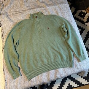Polo Ralph Lauren 100% Cotton Quarter-Zip Mockneck Jumper Green Size XL